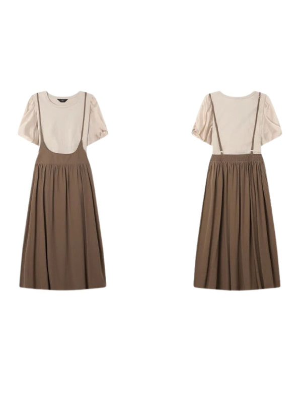 Dames Jurk Set Bretels Blouse Pofmouwen