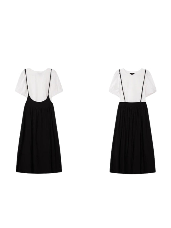 Dames Jurk Set Bretels Blouse Pofmouwen