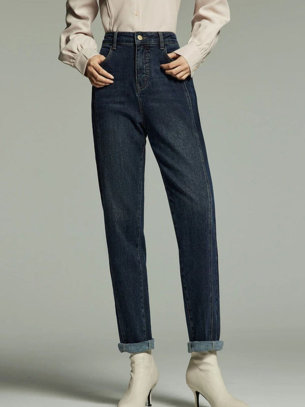 Geborduurde denim jeans met hoge taille