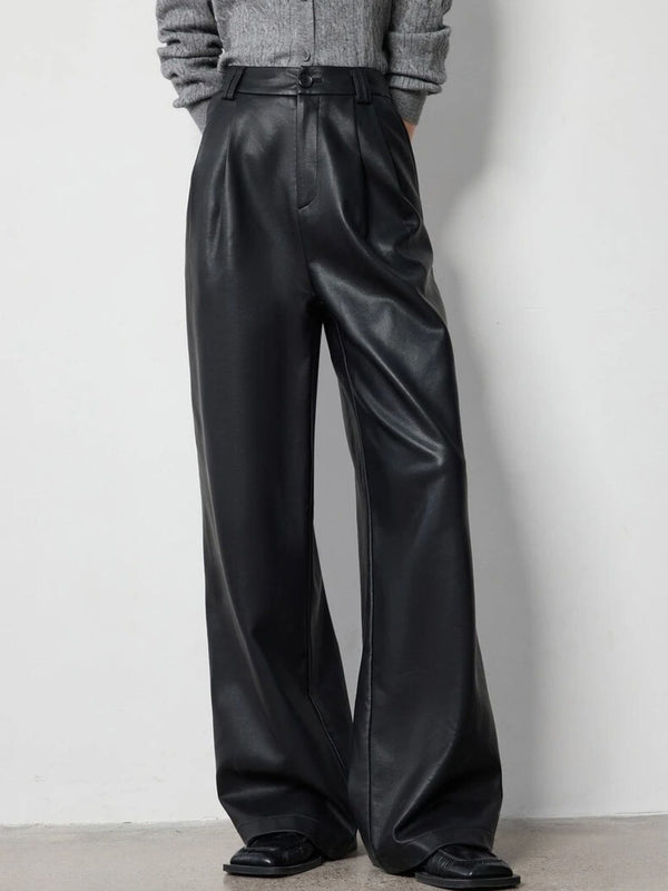 Dames Broek Imitatieleer Hoge Taille Wijde Pijpen