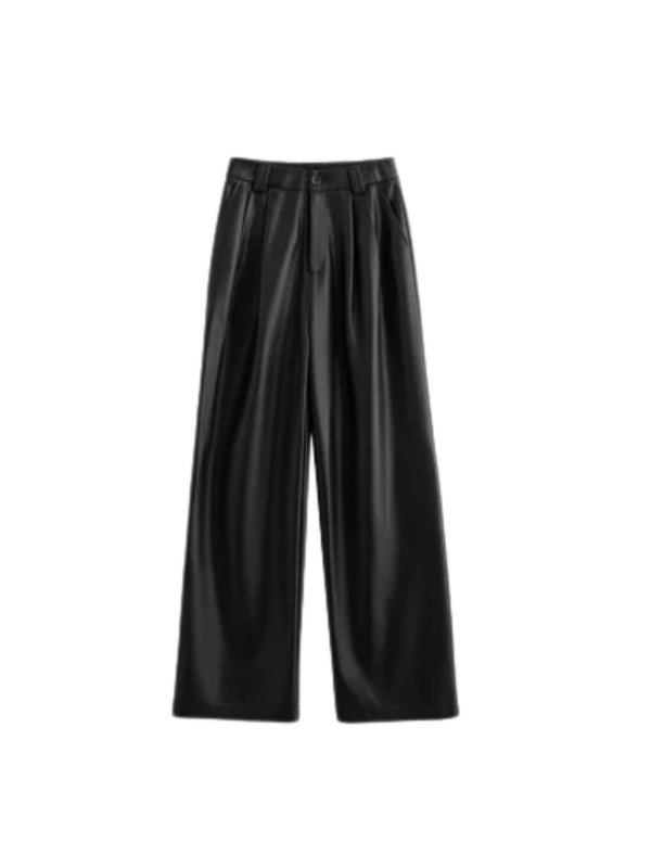 Dames Broek Imitatieleer Hoge Taille Wijde Pijpen