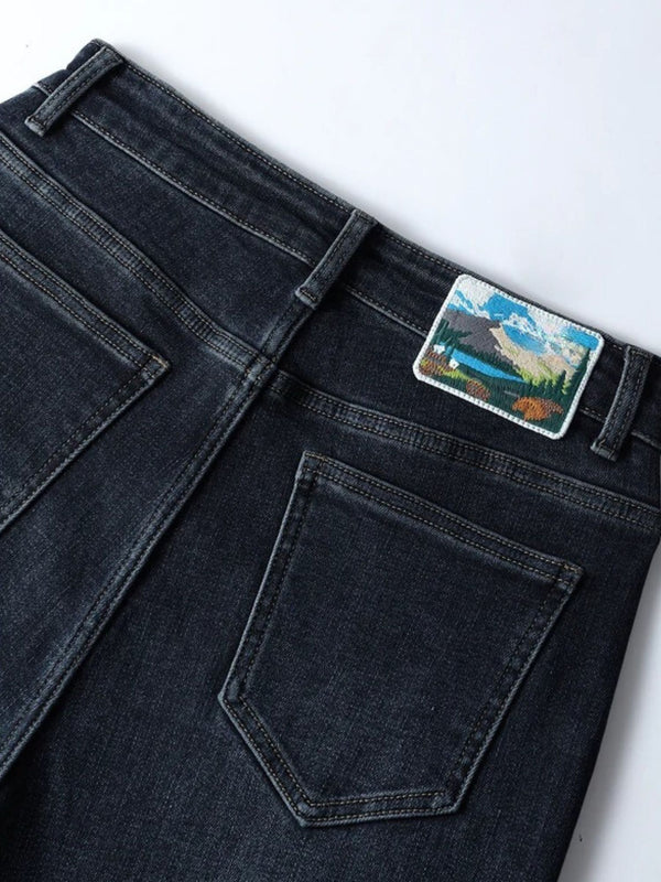 Geborduurde denim jeans met hoge taille