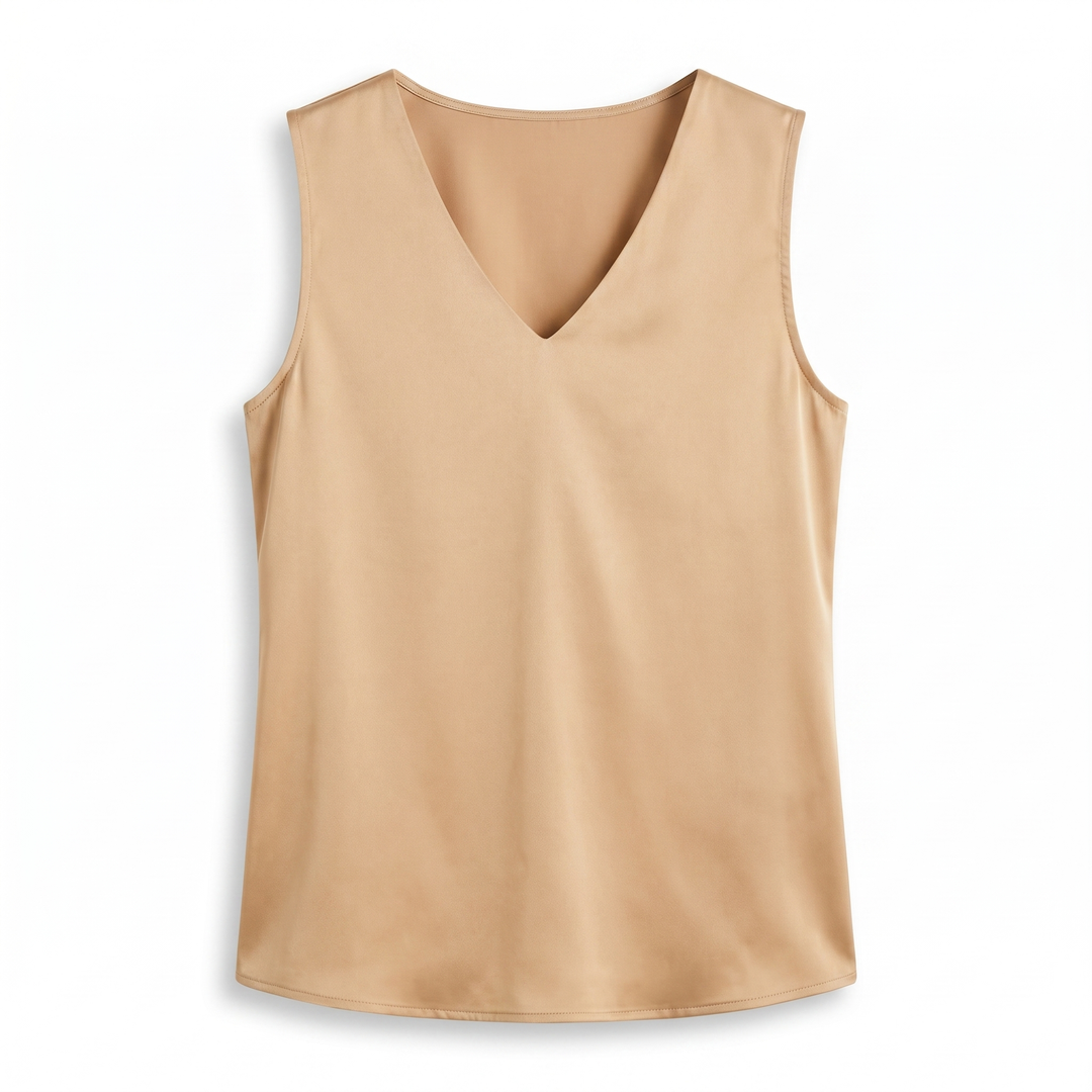 Camille Satijnen Mouwloze Blouse - Beige