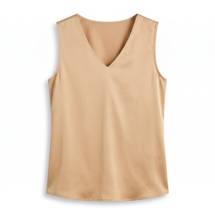 Camille Satijnen Mouwloze Blouse - Beige