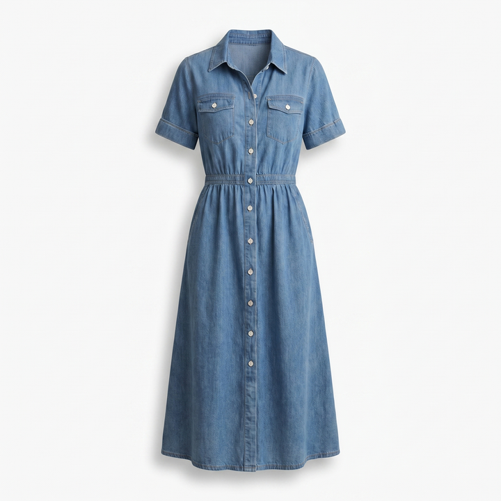 Colette Denim Blouse-jurk Midi - Blue
