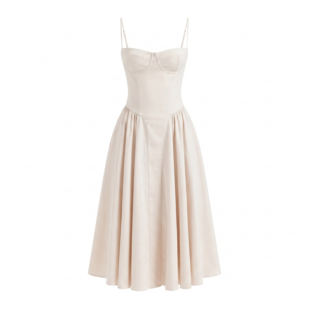Mathilde Corset Midi-jurk - LightBeige