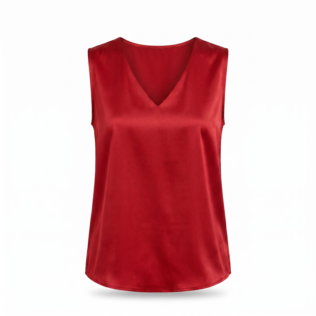 Camille Satijnen Mouwloze Blouse - Red