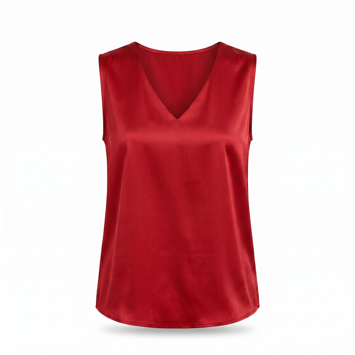 Camille Satijnen Mouwloze Blouse - Red