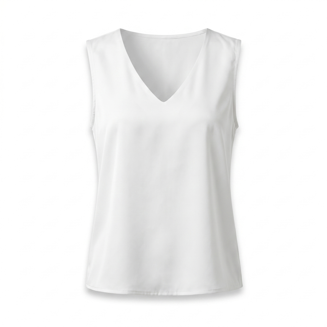 Camille Satijnen Mouwloze Blouse - White