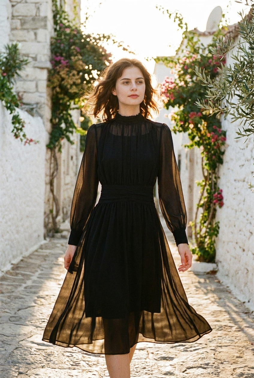 Dames Jurk Elegant Transparante Mouwen