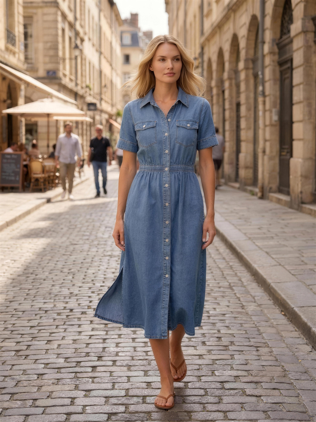 Dames Blousejurk Denim Midi - Colette