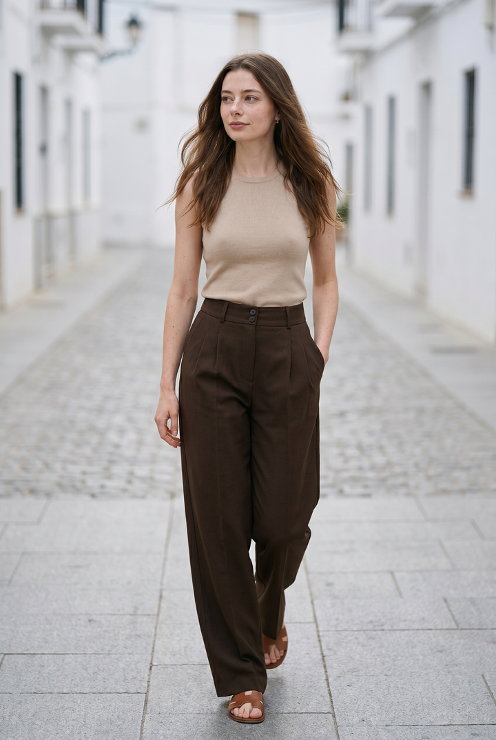 Dames Broek Wijde Pijpen Mid-Rise