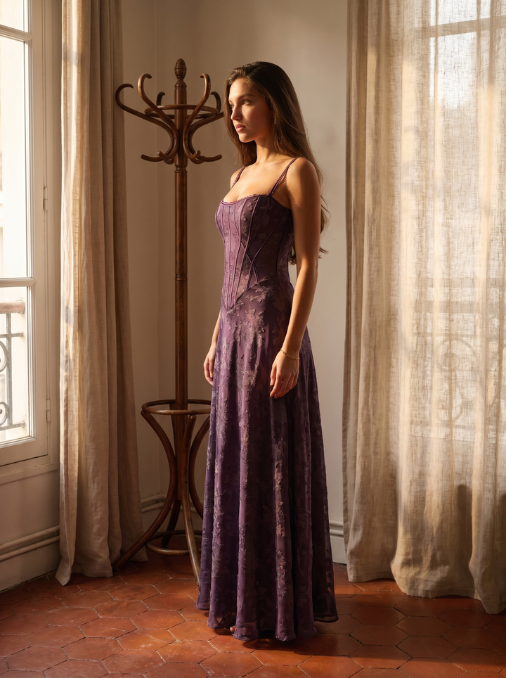 Violette Chiffon Bloemen-jurk - sfeer 3